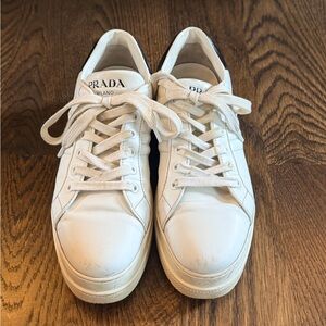 Prada Cream-White Leather Low-Top Sneakers